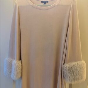 Lane Bryant Cream Crew-Neck Sweater with Faux Fur Cuffs